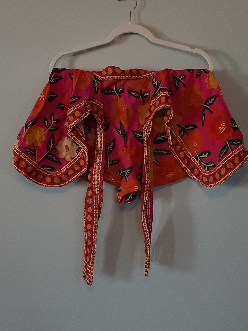 FARM Rio Pink and Orange Floral Tie-Front Skort with Scalloped Trim
